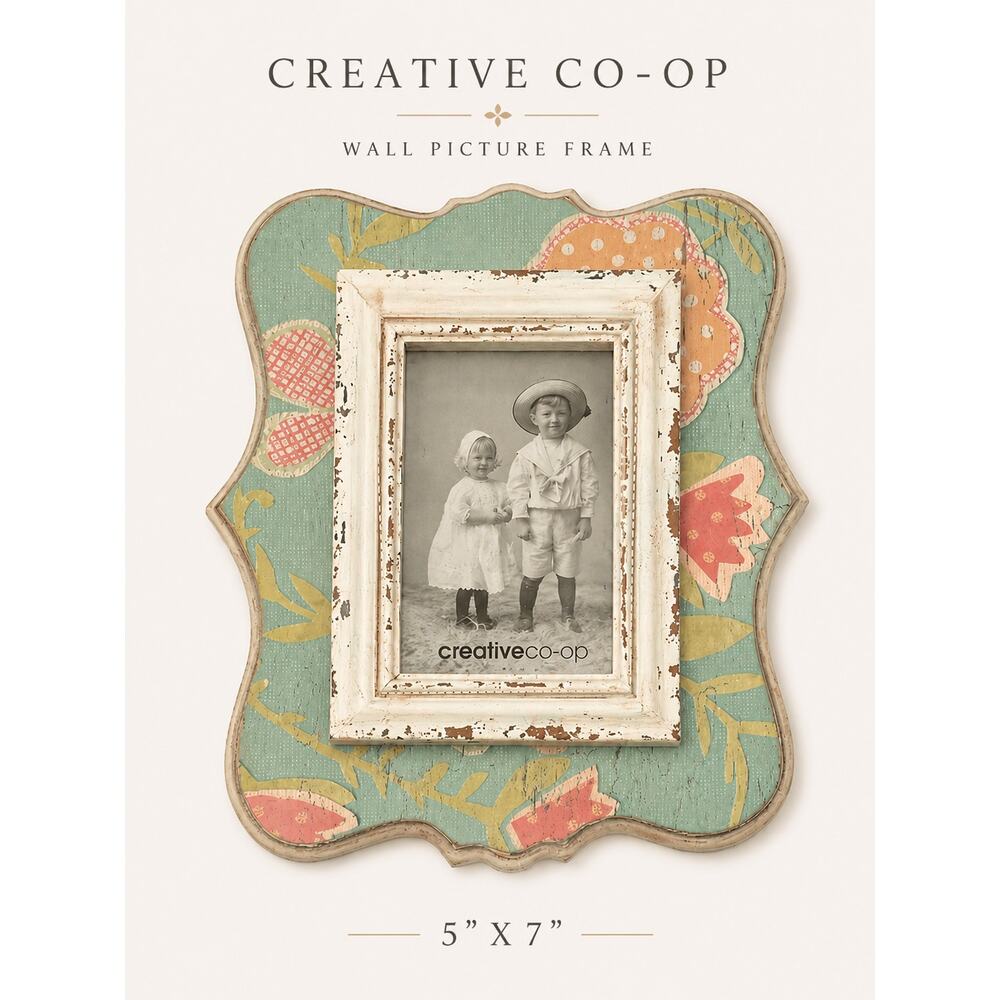 Boho Creative Co-Op Floral Wall Picture Frame 4x6 Distressed Wood Decor